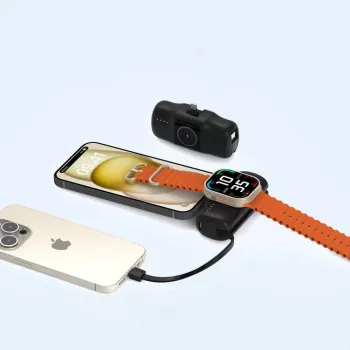 Wozinsky WF16-YLS minivirtapankki 5000mAh 15W sisäänrakennetulla USB-C-kaapelilla ja Apple Watch -laturilla - musta