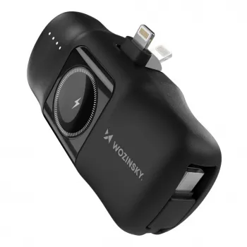 Wozinsky WF16-YLS minivirtapankki 5000mAh 15W sisäänrakennetulla USB-C-kaapelilla ja Apple Watch -laturilla - musta