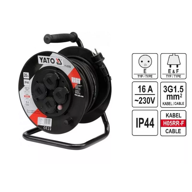Yato YT-81052 johtokela 4 pistorasiaa 20 m