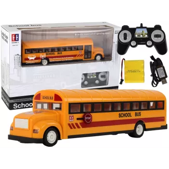 Keltainen koulubussi kaukosäädettävä RC avautuvalla ovella 4690 Lean Toys