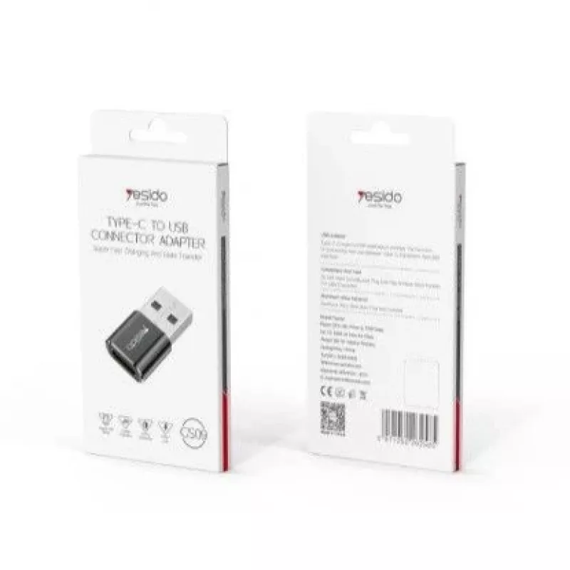 YESIDO GS09 Mini alumiiniseos USB Type-C - USB-A OTG -adapteri musta