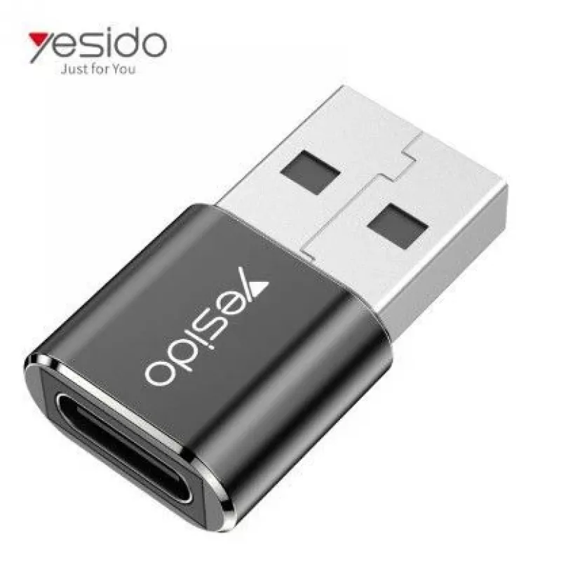 YESIDO GS09 Mini alumiiniseos USB Type-C - USB-A OTG -adapteri musta