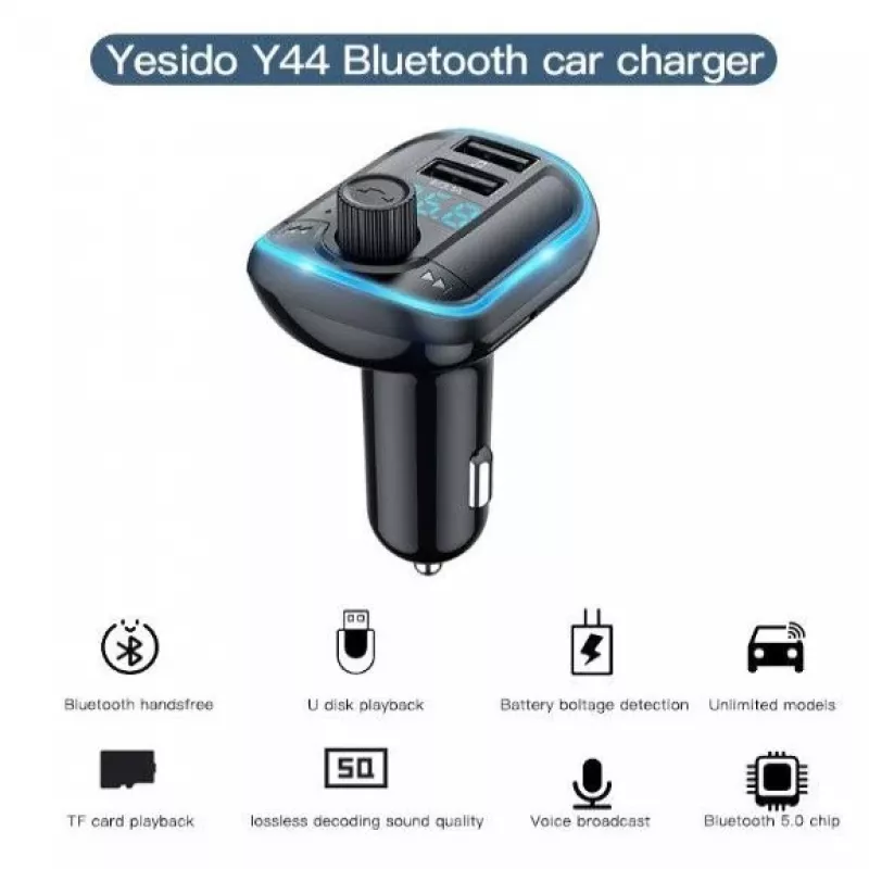 YESIDO Y44 MP3-soitin Bluetooth-autolaturi, 2 USB, musta