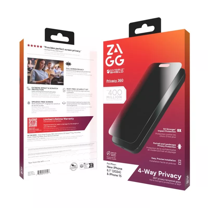 ZAGG InvisibleShield Glass Elite Privacy 360 näytönsuoja iPhone 14 Pro Max
