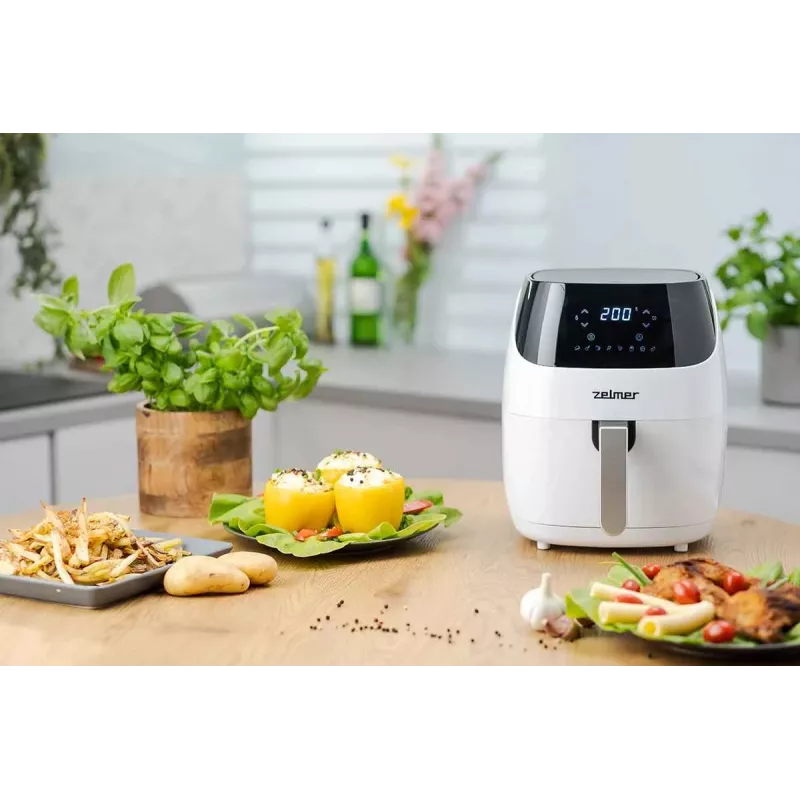 Zelmer ZAF5501W öljytön kiertoilmakypsennin, 5L, 1500W, digitaalinen kosketuspaneeli, valkoinen