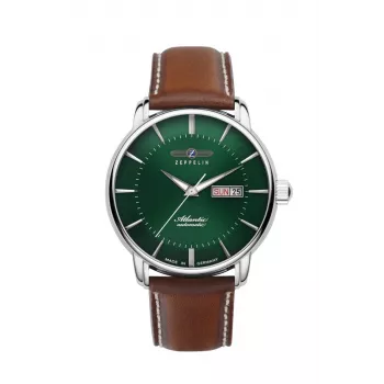 Zeppelin Atlantic 84664 automaattikello, 40 mm, musta kellotaulu, ruskea nahkaranneke