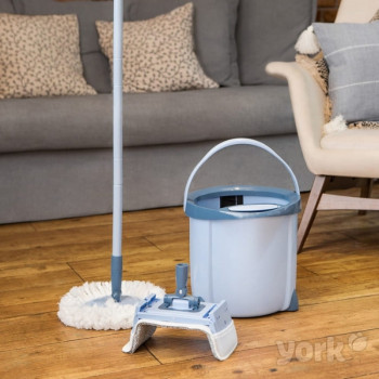 YORK Rotary MOP SPECIAL lattianpuhdistussetti jalkapoljinpuristimella, 12L ämpäri, teleskooppivarsi, 2 mikrofiberpäätä