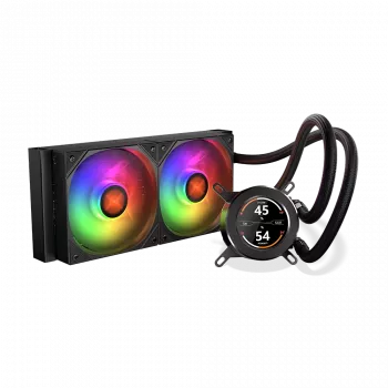 240 mm AIO CPU-nestekühler KRUX HydroGlance 240 ARGB LCD — 240 mm jäähdytin, ARGB-valaistus, LCD-näyttö