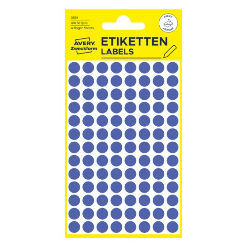 Avery Zweckform 3591 – irrotettavat merkintäpisteet, Ø 8 mm, sininen, 416 kpl
