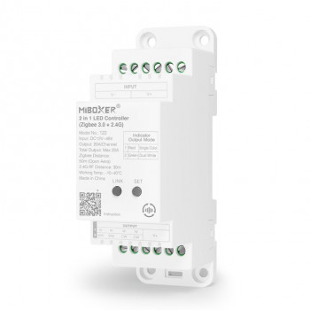 MiBoxer TZ2 2-in-1 LED-ohjain DIN-kiskoon, Zigbee 3.0 + RF, 12–48 V, 20 A yhteensä