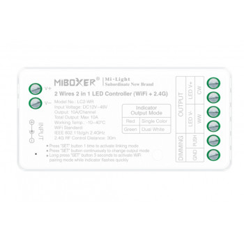 MiBoxer LC2-WR 2-johdin-LED-ohjain, Wi-Fi + 2,4 GHz, 12–48 V, 10 A